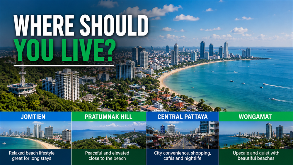 Pattaya location guide for remote workers comparing Jomtien Beach, Pratumnak Hill, Central Pattaya and Wongamat as places to live.